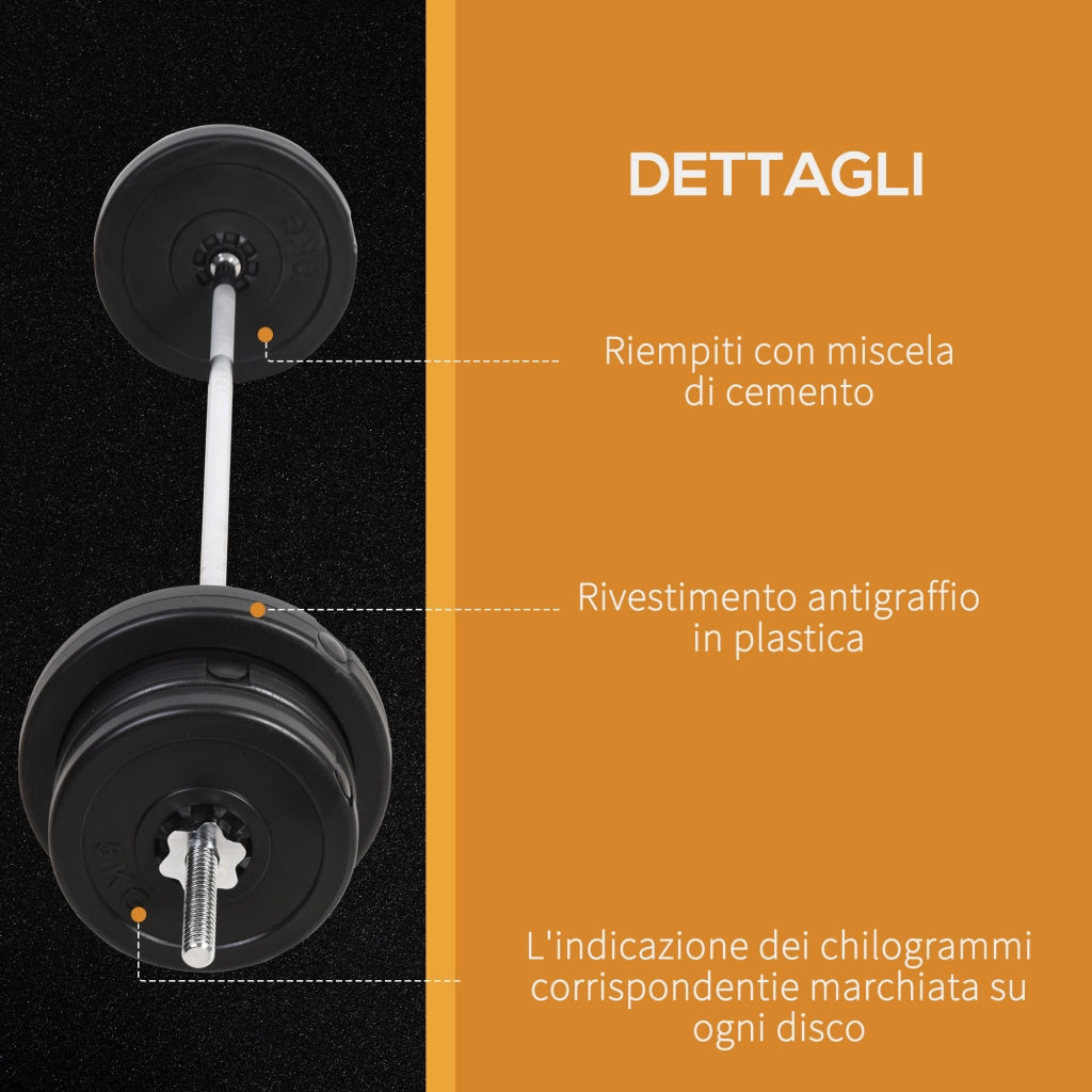 Set Bilanciere e Dischi 65kg con 2 Manubri ¨C Minimal ¨C Acciaio e Plastica