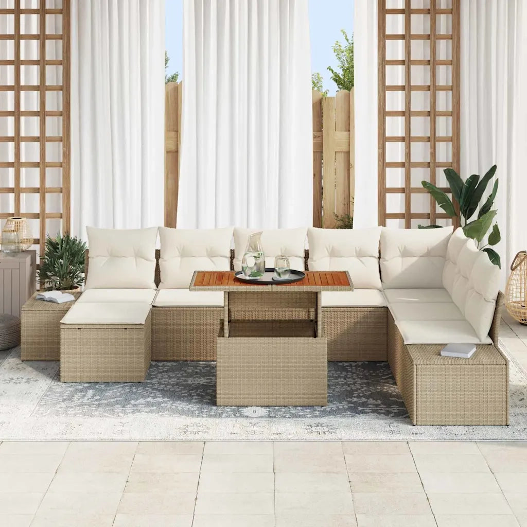 Set da Pranzo per Giardino con cuscino 9 pcs Beige e Crema