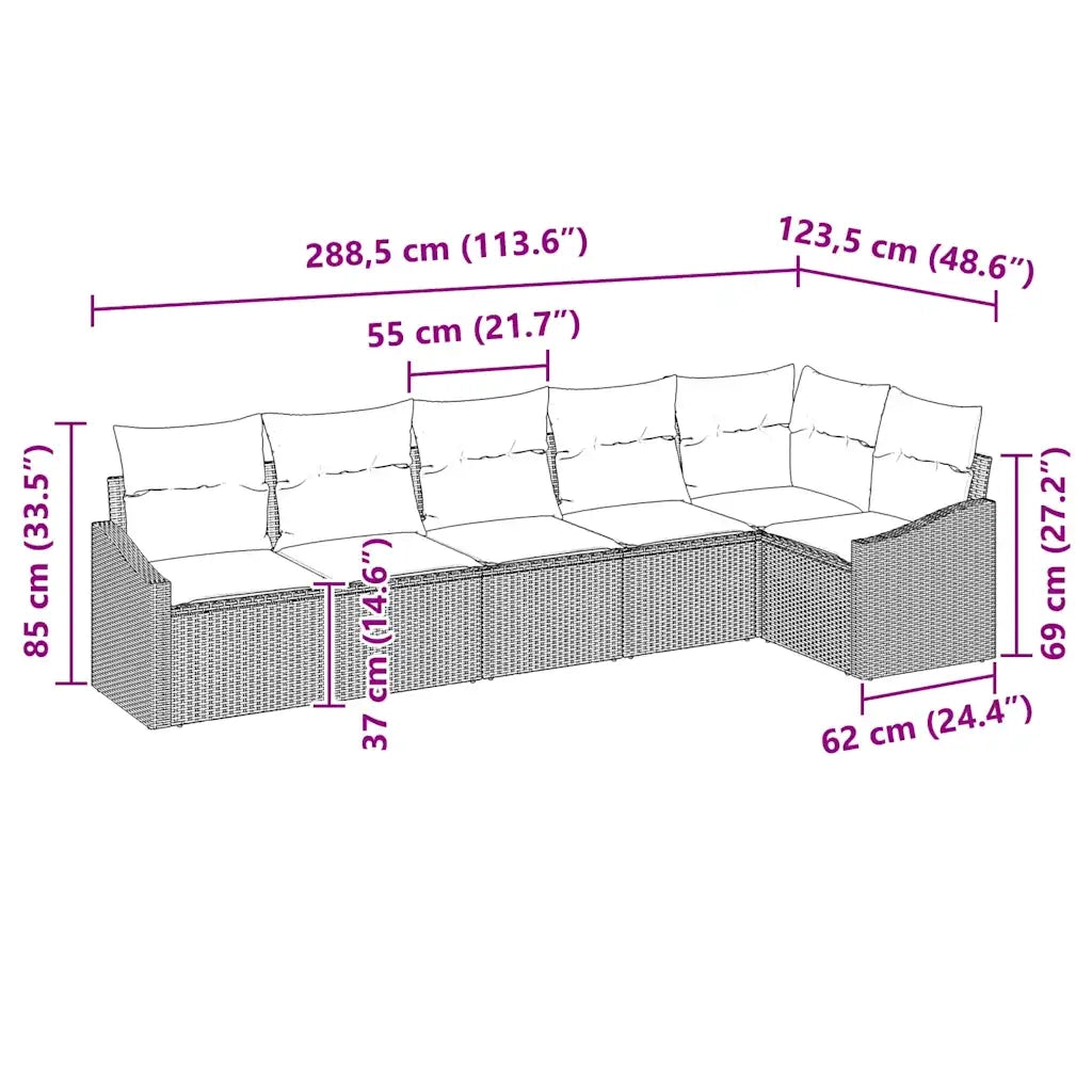 Set di divani con cuscino 6 pcs Grigio chiaro polyrattan 3346742