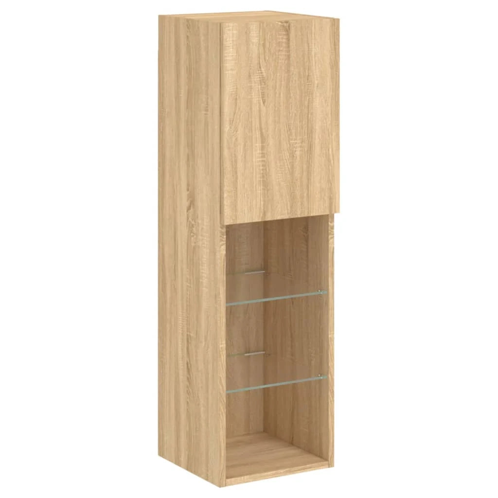 Mobile TV multimediale mensola TV credenza mobile TV sala da pranzo soggiorno camera da letto con illuminazione a LED 4 pezzi legno ingegnerizzato rovere Sonoma marrone 02_0029364