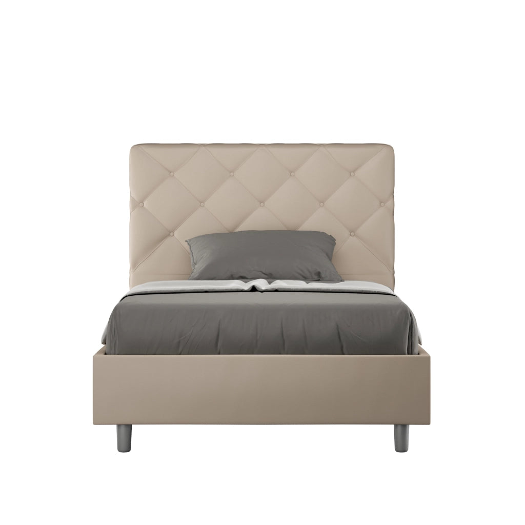 BS COM Letto una piazza e mezza con rete imbottito 120x200 similpelle tortora
