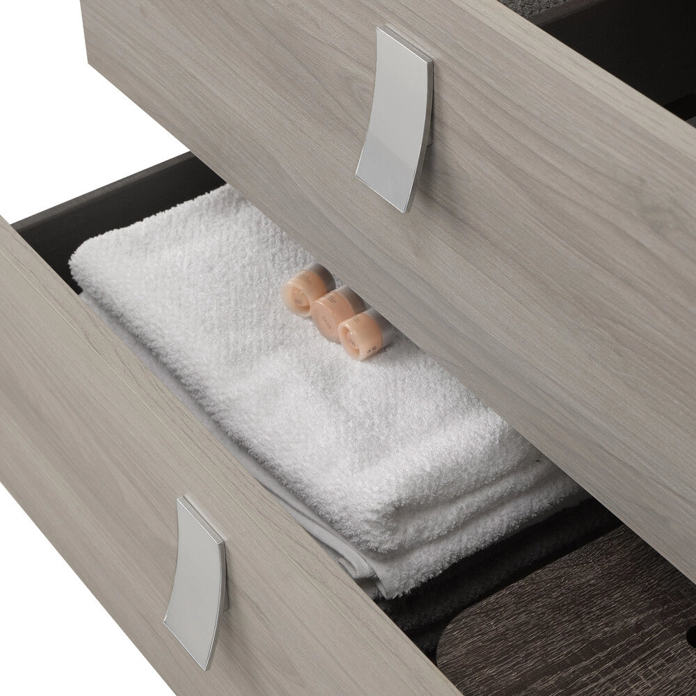 Mobile bagno sospeso 80 cm in rovere grigio con lavabo e specchio tondo Bravo