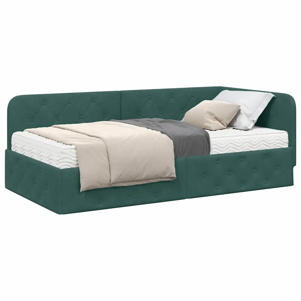 Cornice del letto ad angolo Verde Scuro 90 x 190 cm Velluto