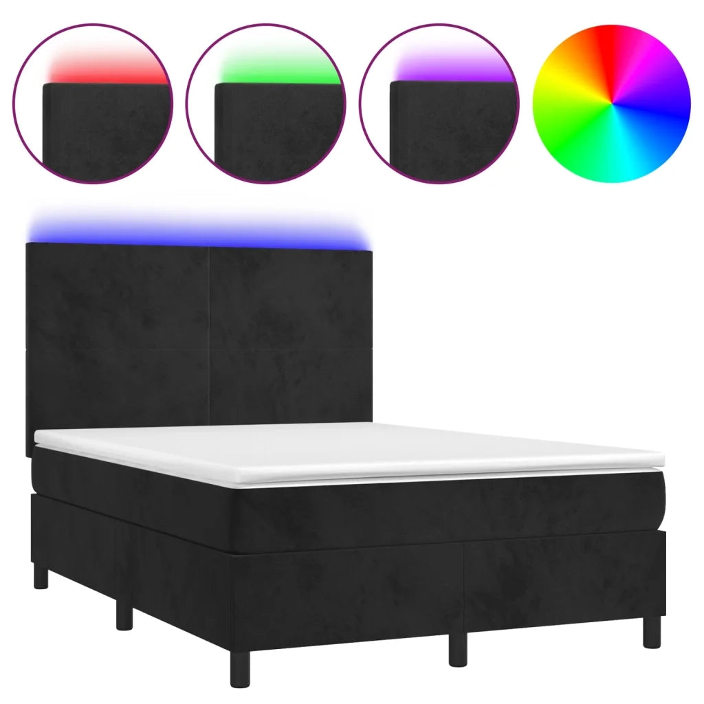 Letto a Molle con Materasso e LED Nero 140x190 cm in Velluto 3136001
