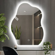 Specchio Forma Ondulata da Parete 50x70cm con Led Bianco Freddo Caldo e Naturale