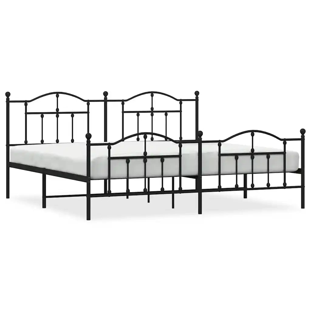 Letto matrimoniale | Letto per adulti | Giroletto con Testiera e Pediera Metallo Nero 193x203 cm