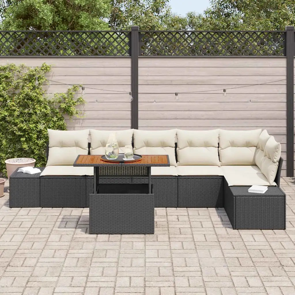 Set da Pranzo per Giardino con cuscino 7 pcs Nero e Crema 3349970