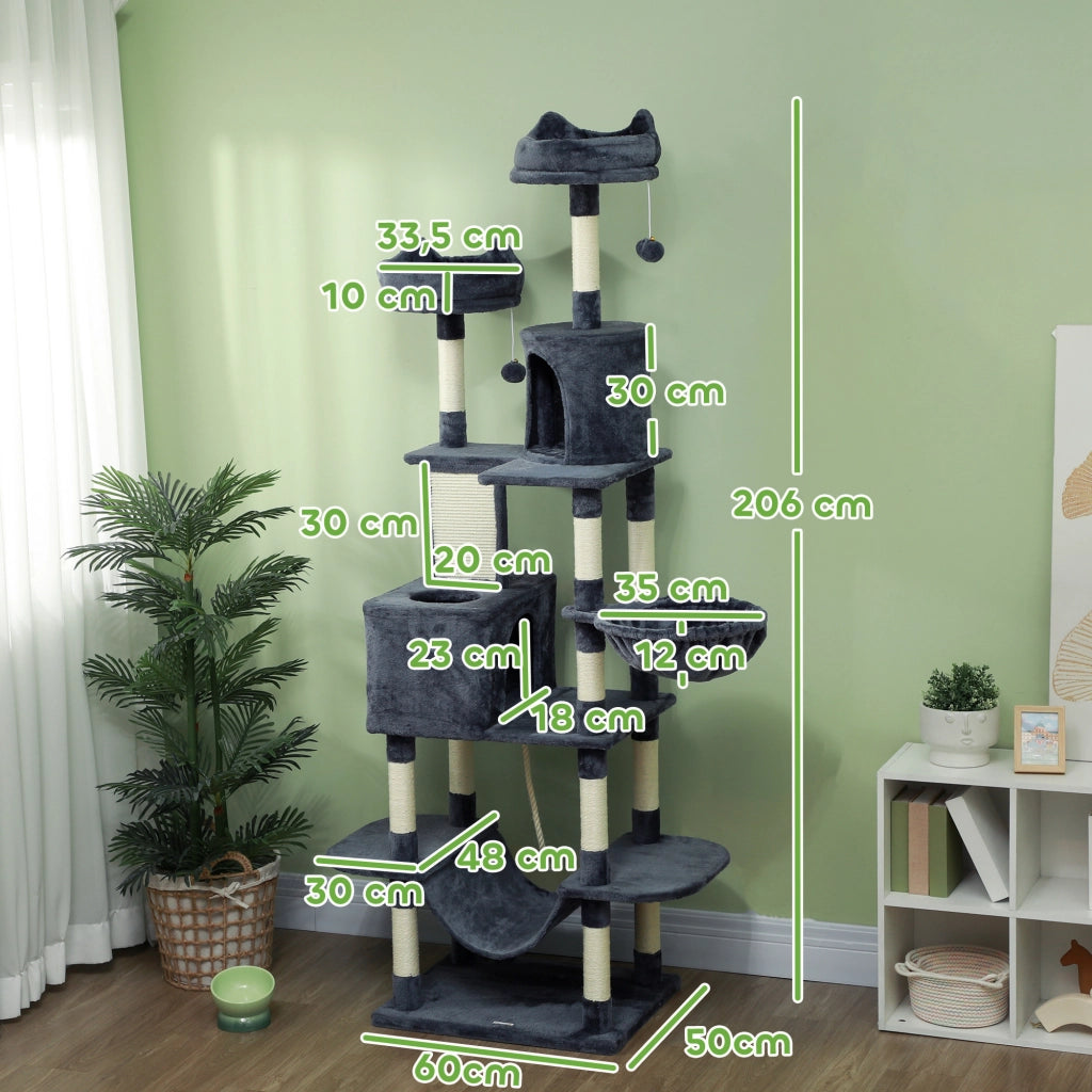Tiragraffi per Gatti con Piattaforma ¨C Minimal ¨C Grigio Scuro 206 cm