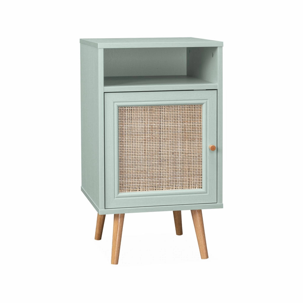 Comodino scandinavo in vimini, verde celadon
