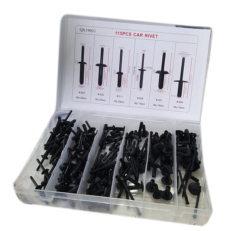 115 PZ PLASTICA TRIM CLIP RIVETTI CLIP KIT Fermi di Spinta Auto paraurti porta
