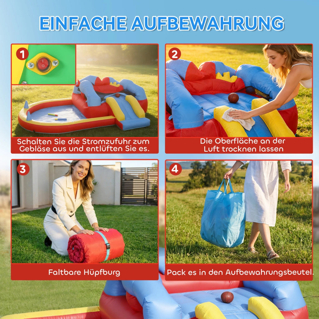 Castello gonfiabile con scivolo, trampolino e piscina ¨C zephmum ¨C 342x255x209 cm blu
