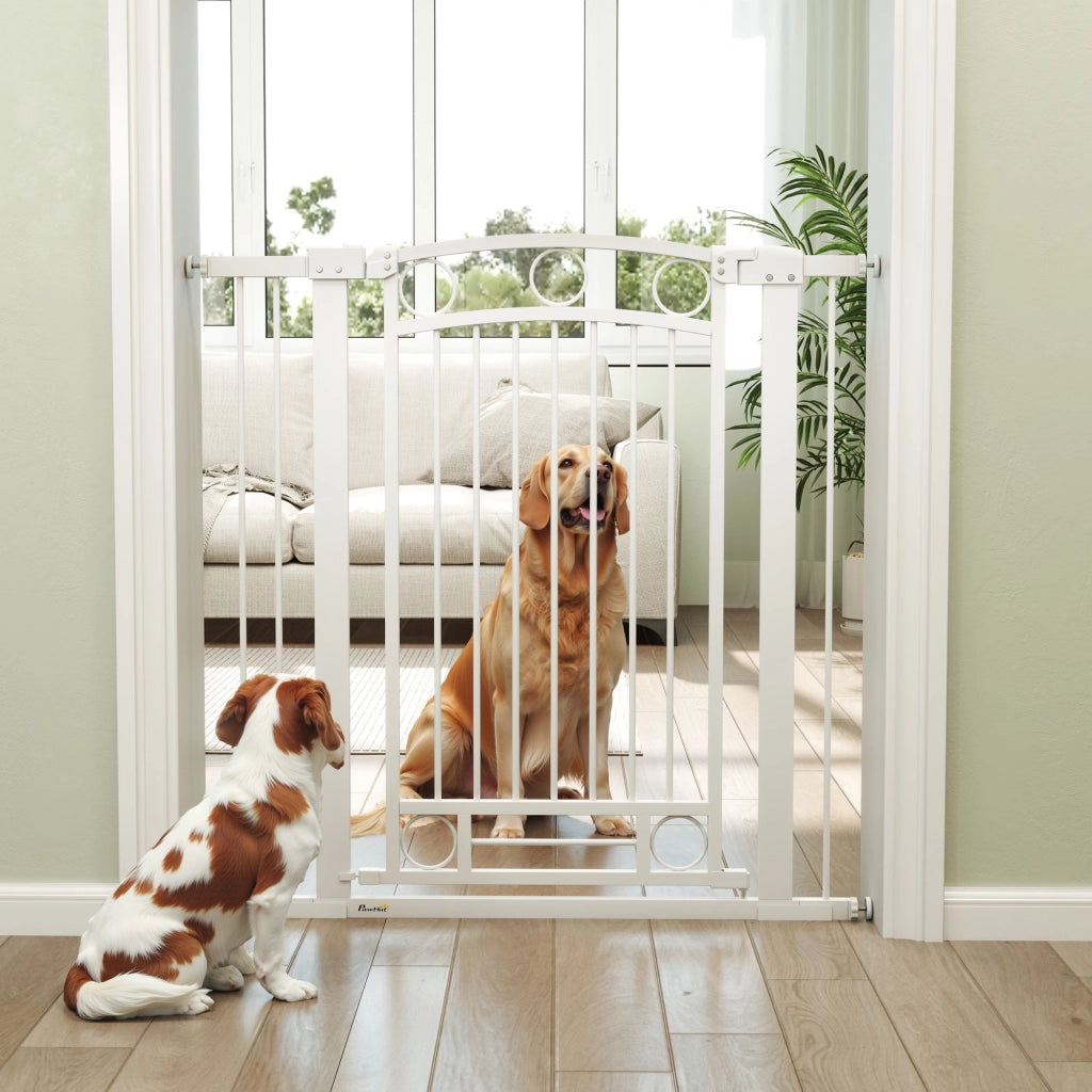 Barriera per Cani con Porta Regolabile ¨C Minimal ¨C Bianco 76-104 cm