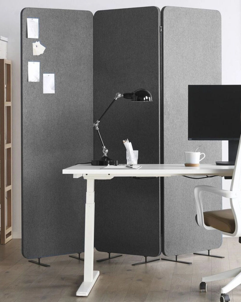 Paravento acustico a 3 ante separè divisorio ufficio grigio moderno