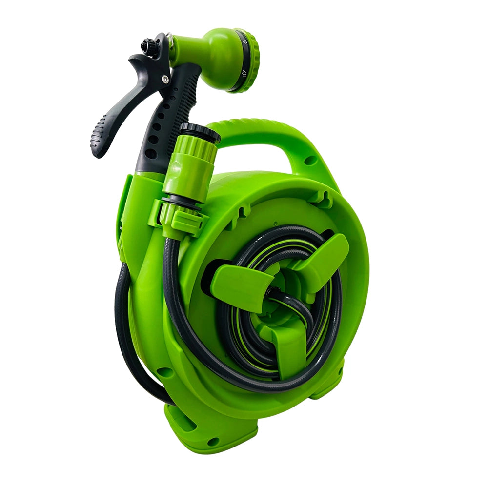 PRATICO AVVOLGITUBO PER ACQUA DA GIARDINO CON POMPA 10M - MANIGLIA AVVOLGENTE E DOCCETTA MULTI-FUNZIONE PER IRRIGAZIONE E PULIZIA