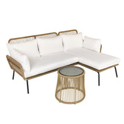 EasyComfort Set da Giardino in Rattan Stile Boho Chic con Divano Angolare e e Tavolino, Crema e Caffè