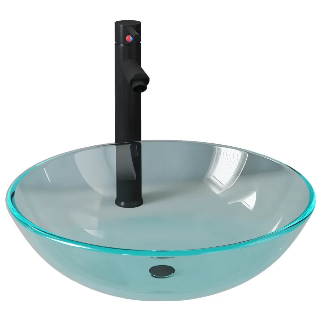 Lavandino con Rubinetto e Piletta a Pressione-Lavabo-Lavello Vetro Temperato 939883