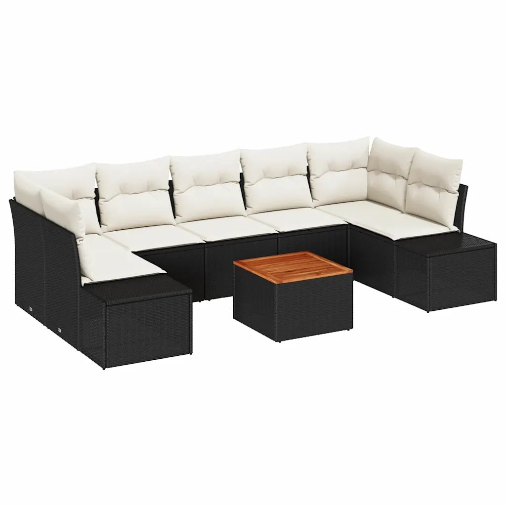 Set Divano da Giardino 8 pcs Nero e Crema polyrattan 3356591