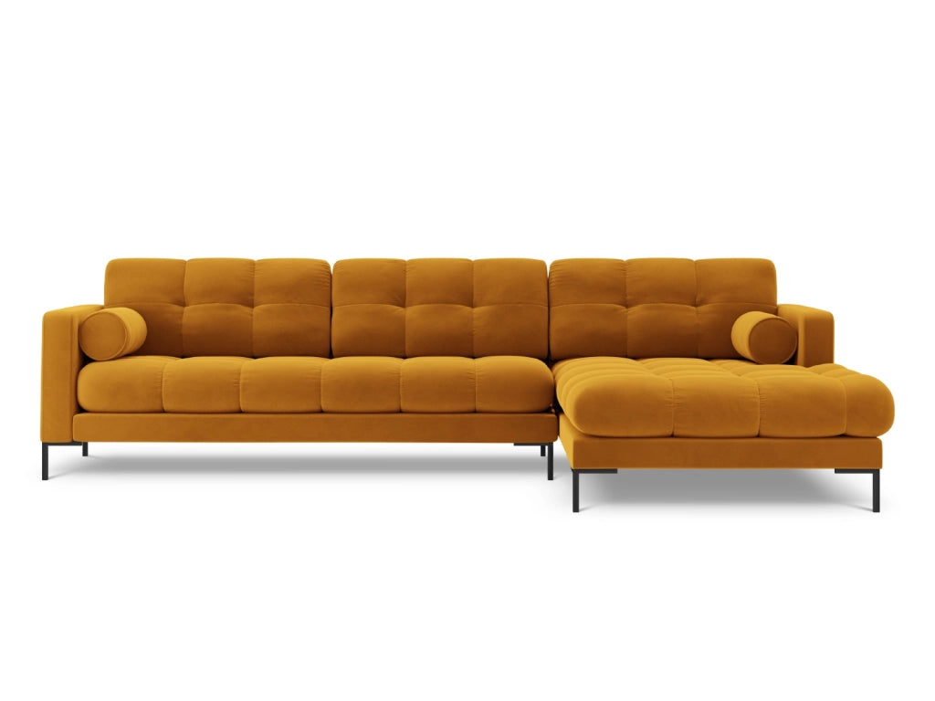 Cosmopolitan Design - Divano angolare destro "Bali" 5 posti in velluto giallo 