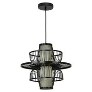 Lampada sospesa Japandi rattan nero E27 Astra LightPrestige