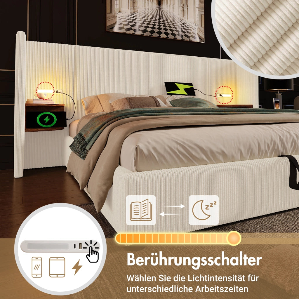 letto imbottito corduroy beige 160 x 200 cm