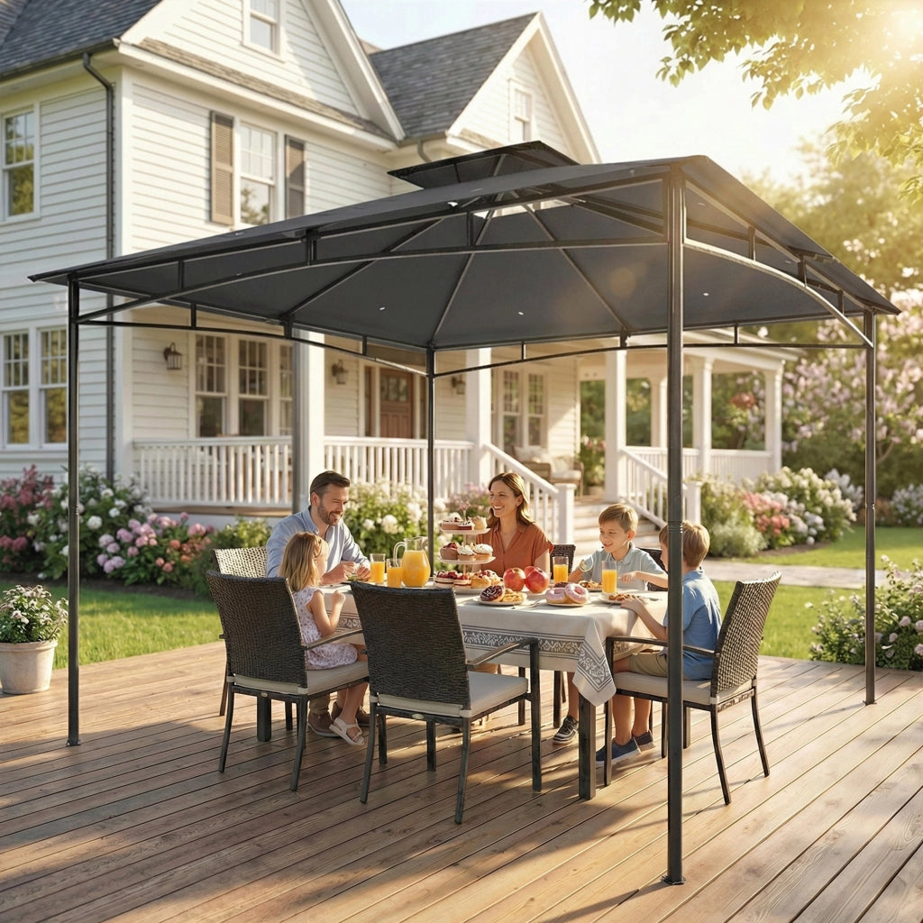 Gazebo 3x3m ¨C zephmum ¨C Grigio Scuro Doppio Tetto