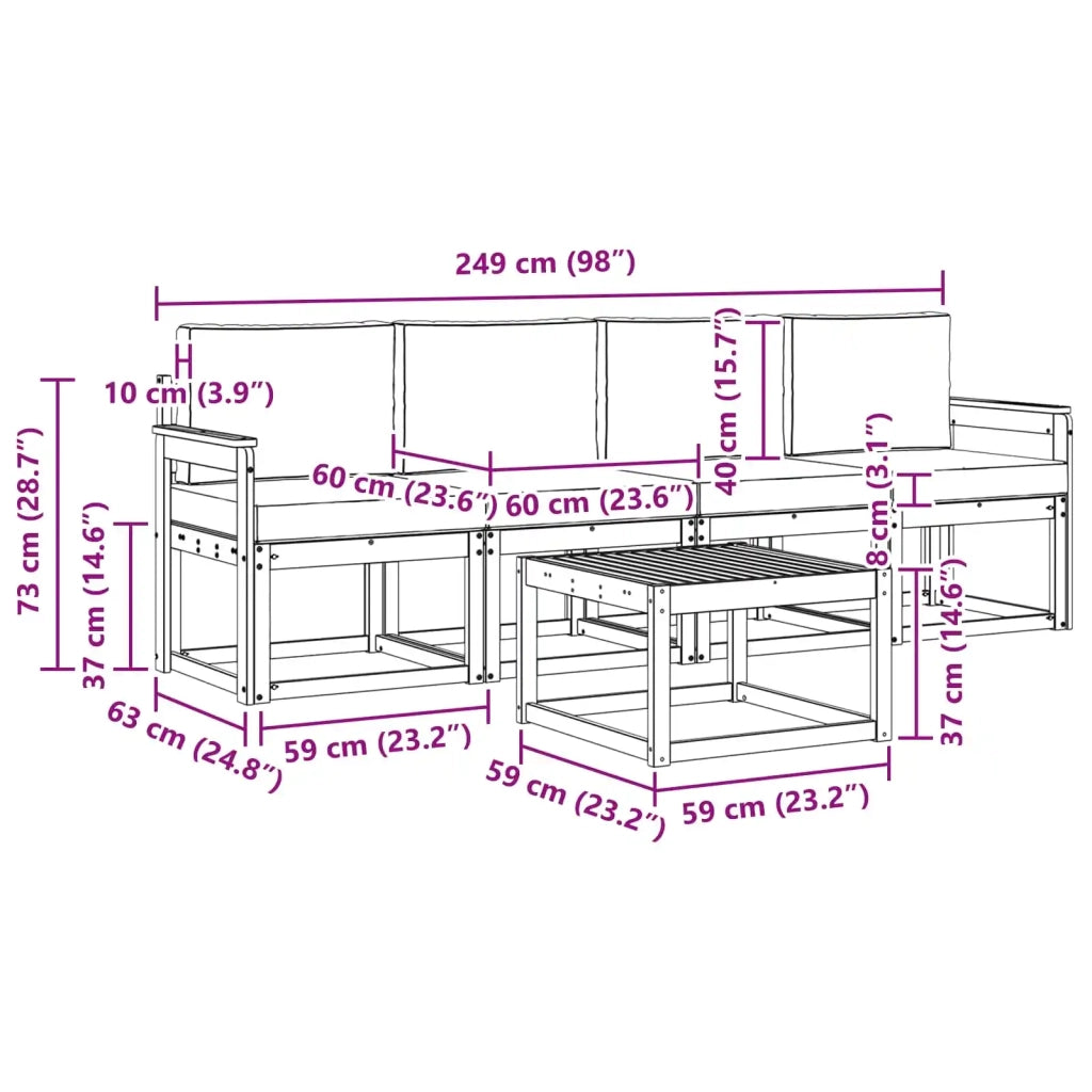 Set di divani da esterno 5 pz Bianco e Grigio Chiaro Poliestere 3387200