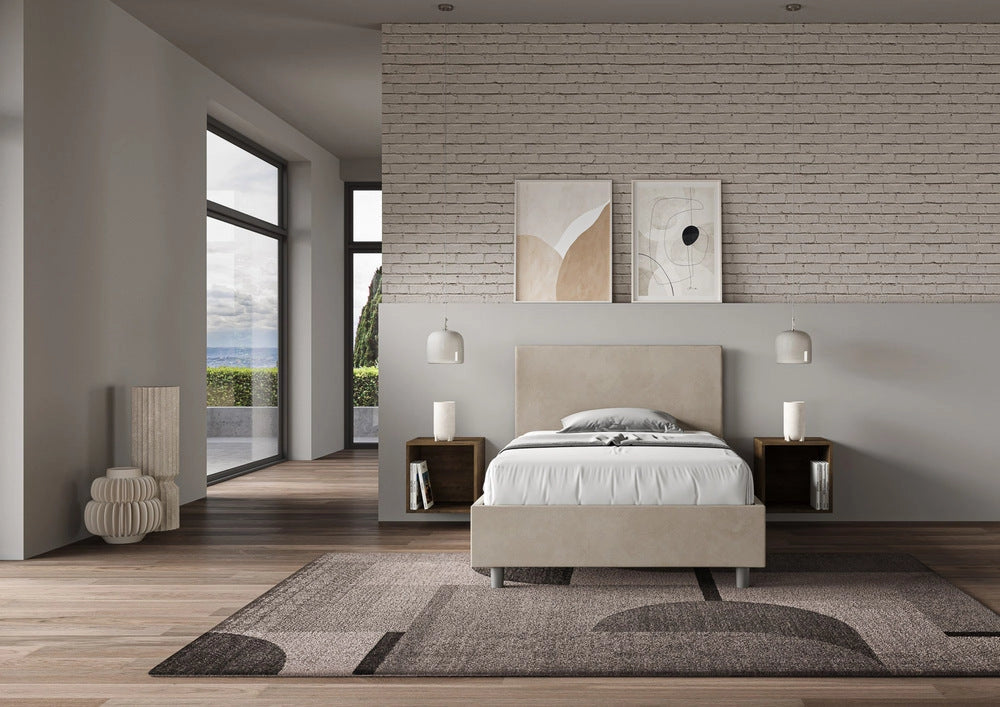 Letto Singolo 80x200 cm con Rete e Contenitore Adele Sabbia