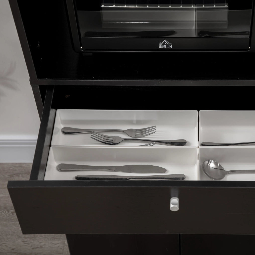 Credenza da Cucina 90x40x120 cm per Microonde con Armadietti Mensole e Cassetto in Legno Nero