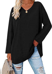 T-shirt con collo V per donne con code lunghe - Top da indossare in libertà - Oversized - Nero