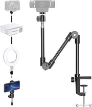Supporto webcam per collo flessibile con holder per telefono, fissaggio proiettore da tavolo.