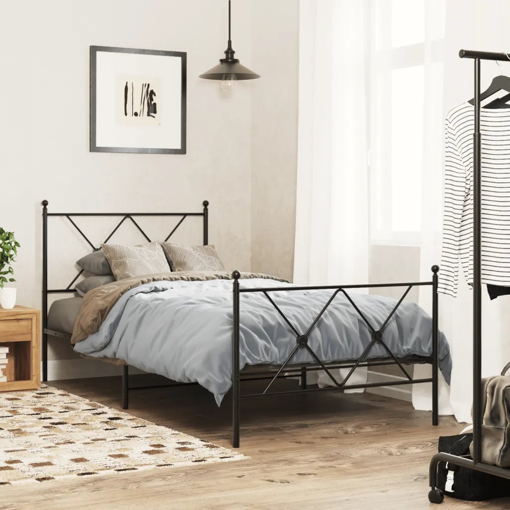 Giroletto con Testiera e Pediera-Struttura Letto Metallo Nero 90x190 cm 374469
