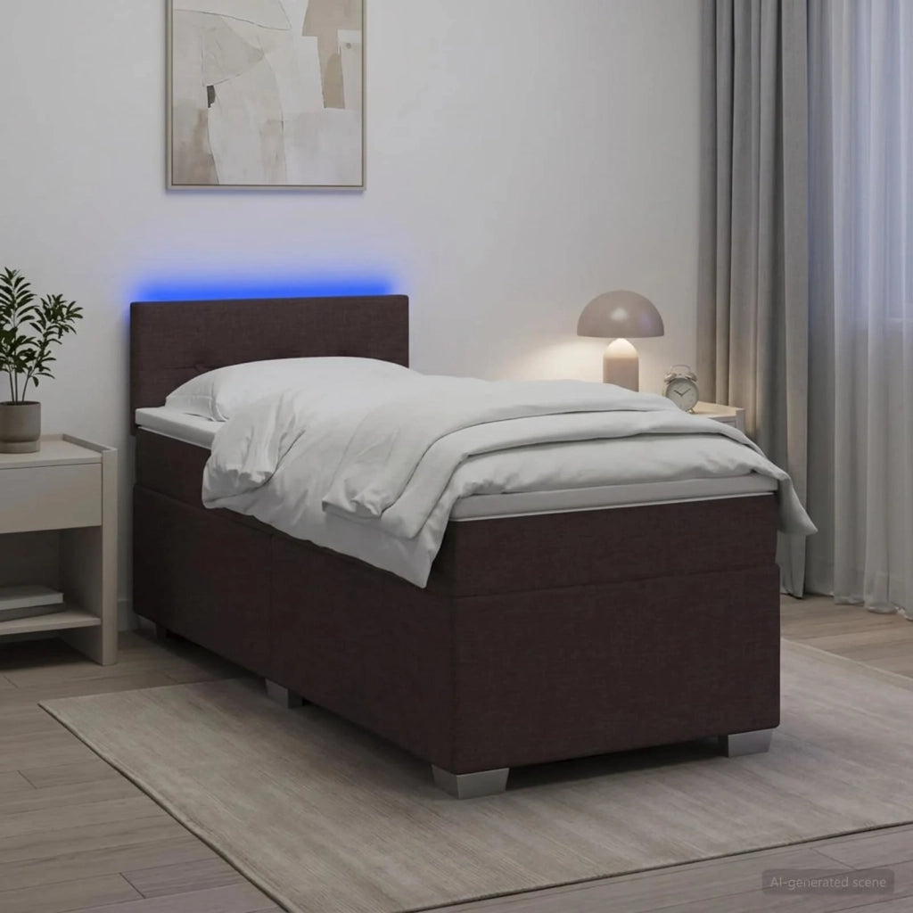 Letto con Box Spring, Materasso e LED Marrone Scuro 90 x 200 cm 3451857