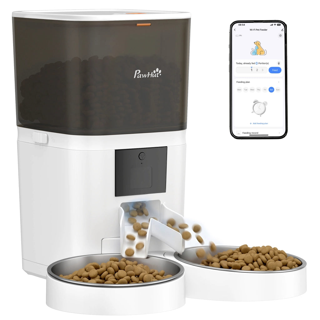 Distributore Automatico Cibo Gatti 6L WiFi ¨C Minimal ¨C Acciaio Inox, 2 Ciotole