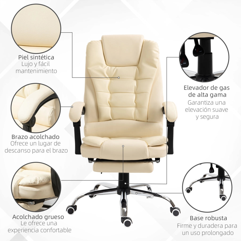 Sedia da ufficio con poggiapiedi ¨C Minimal ¨C imbottita in PU, braccioli, crema
