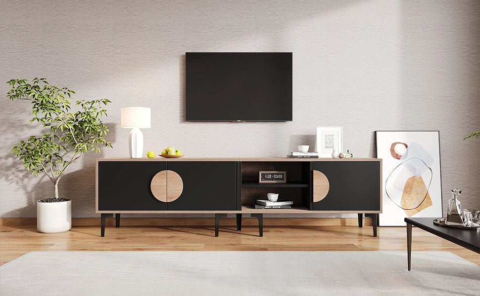 Lowboard TV 180 cm nero e rovere in truciolare