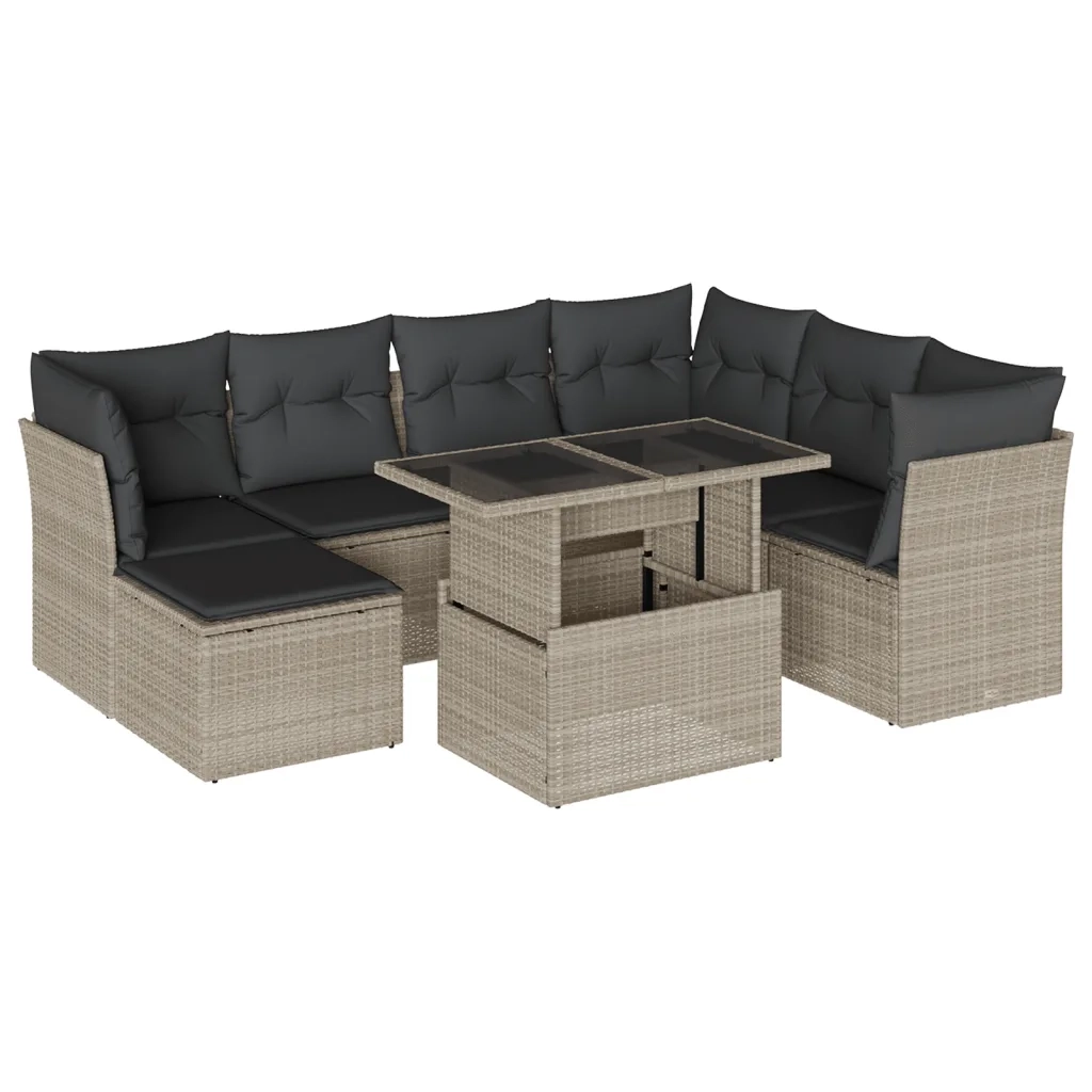 Set Divano da Giardino 8pz con Cuscini Grigio Chiaro Polyrattan 3266762