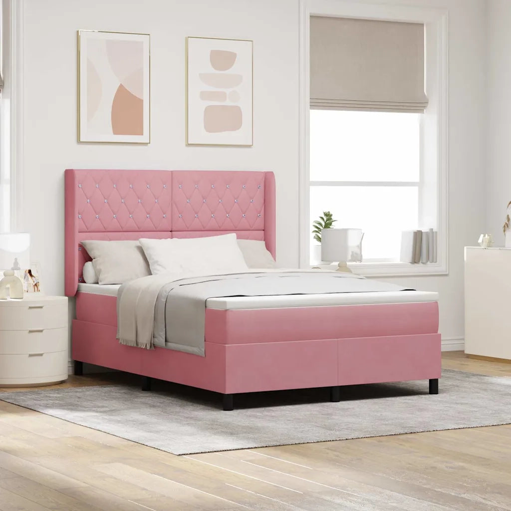 Letto a molle con testiera Rosa 140 x 200 cm Velluto