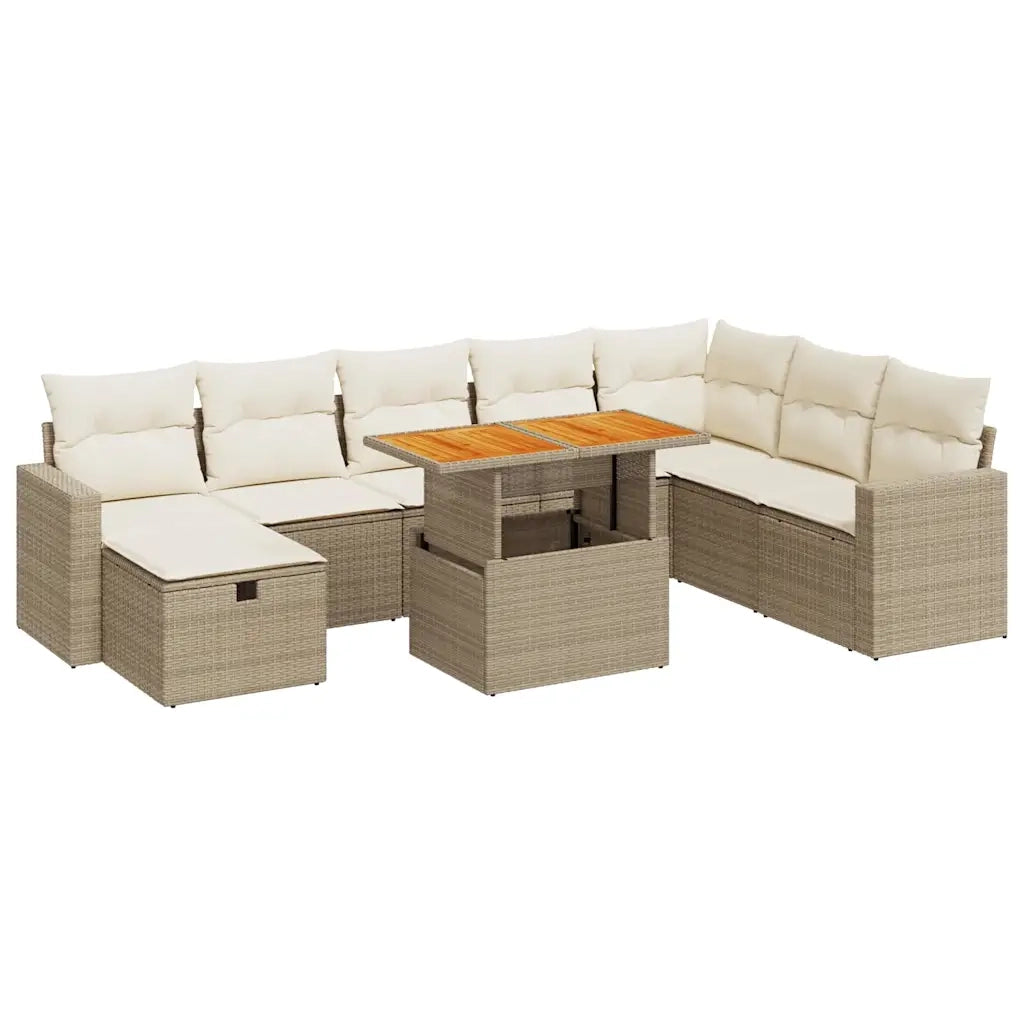 Set Divano da Giardino 9 pz con Cuscini Beige Polyrattan Acacia 3328017