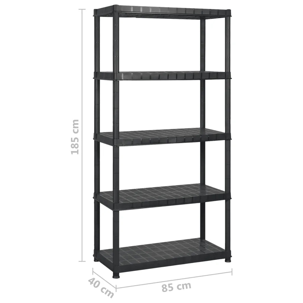 Scaffale a 5 Ripiani Nero 255x40x185 cm in Plastica 3059857
