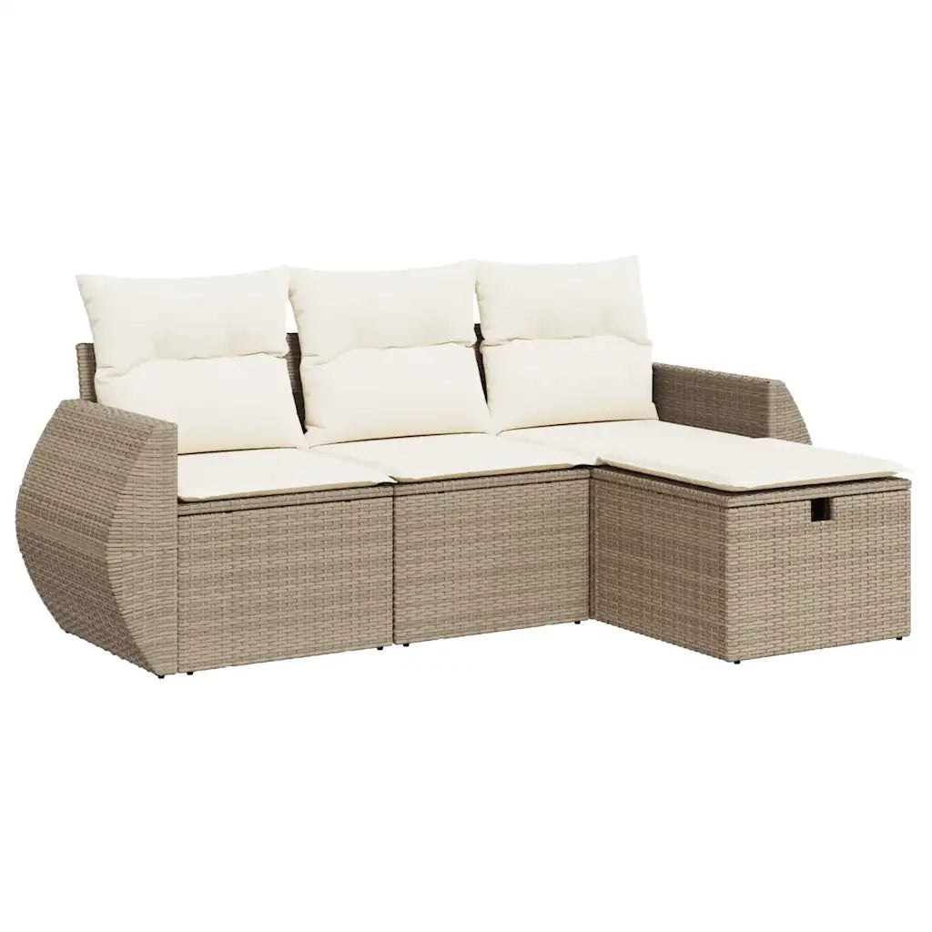 Set Divano da Giardino 4 pz con Cuscini Beige in Polyrattan 3325554