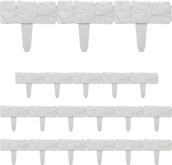 Set di bordo per giardino da 10 pezzi - Giardinaggio e giardino - Aspetto di pietra - Dimensioni HxB: 10 x 25 cm - Materiale plastico bianco