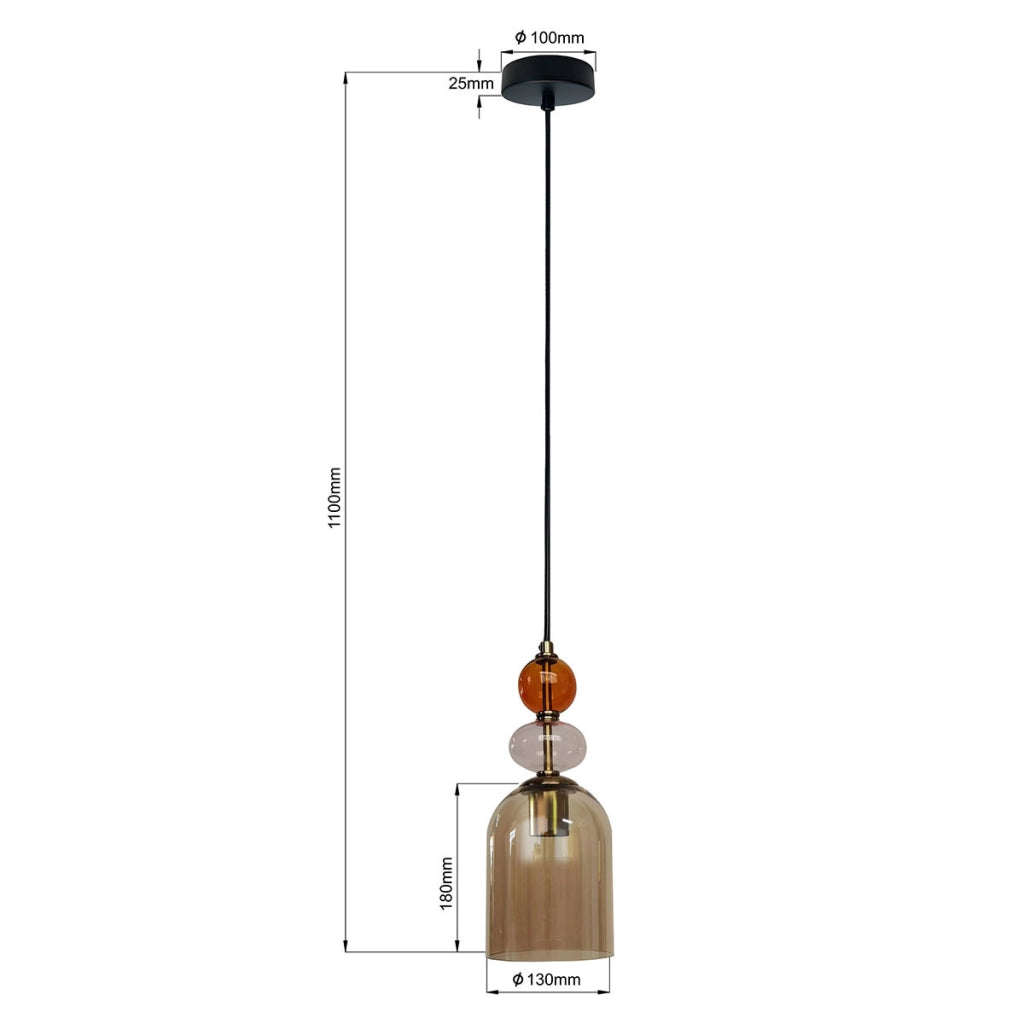 Lampada a sospensione Tropea vetro ambra 1xE27 15W
