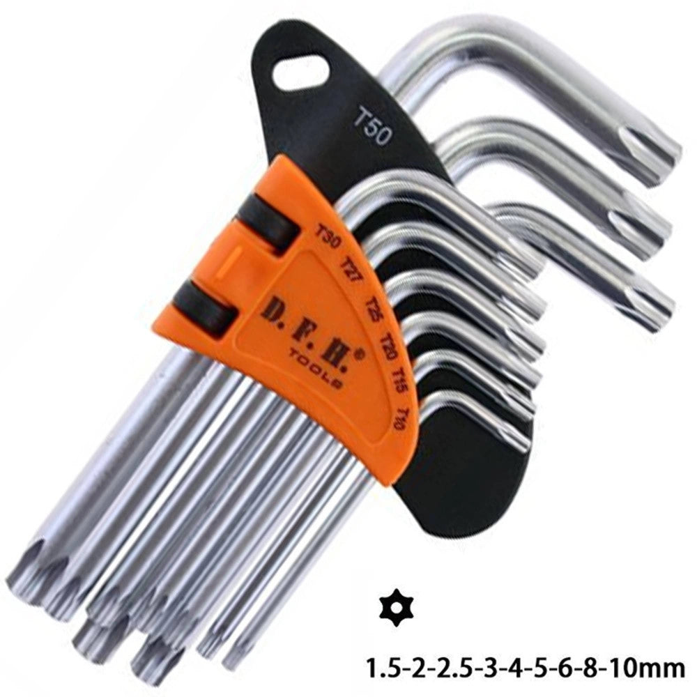 Trade Shop - Set Kit 9 Chiavini Torx Forati T10-t50 Angolate Stella Brugola Chromo Vanadio -
