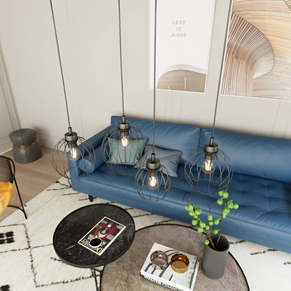 Lampada a sospensione loft nera 4 sfere E27 Nando Emibig