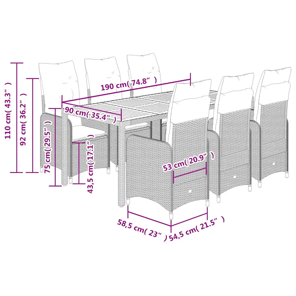 Set Bistrò da Giardino 7 pz con Cuscini in Polyrattan Grigio 3277025