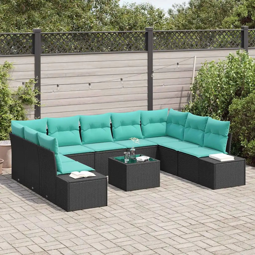 Set Divano da Giardino 9 pz 8-Numero di posti Nero e Turchese 3355905