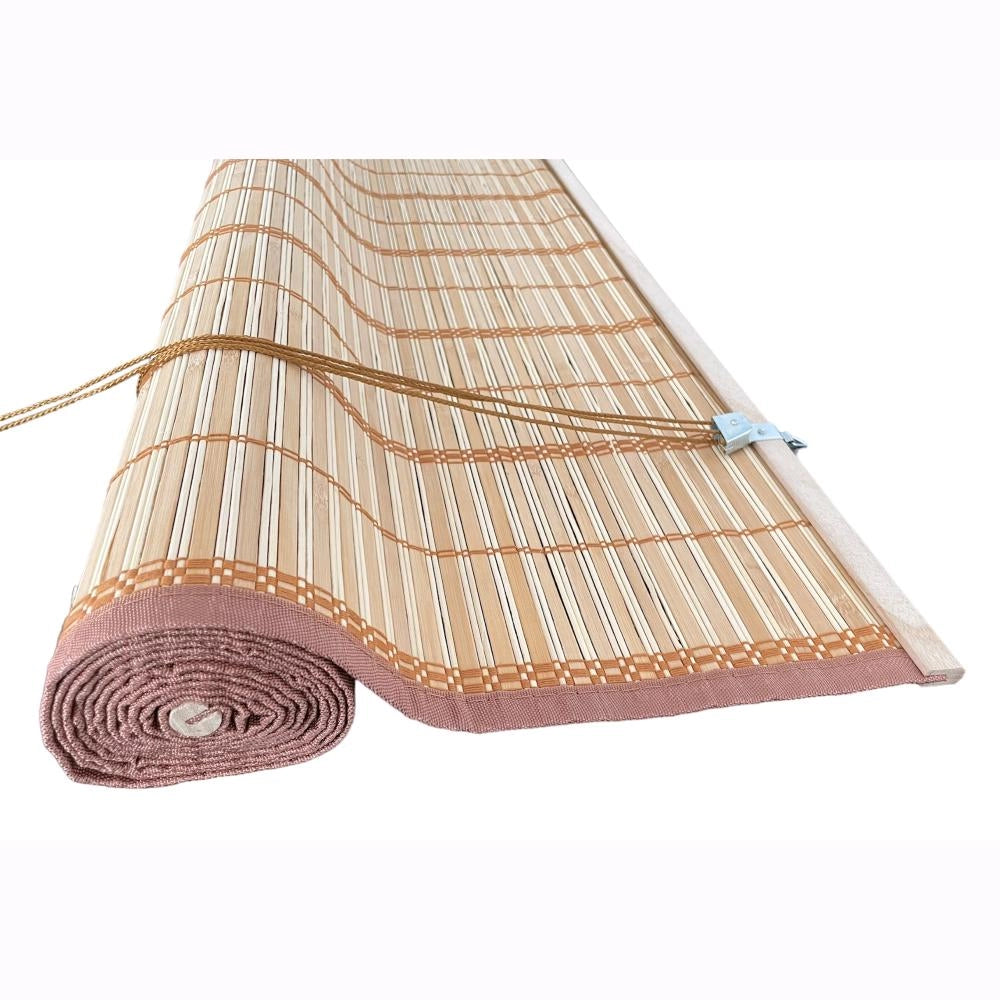 Tapparella in Listelli Bambù Bordo Cotone 100x160H cm Midollino Colore Marrone Giorgia