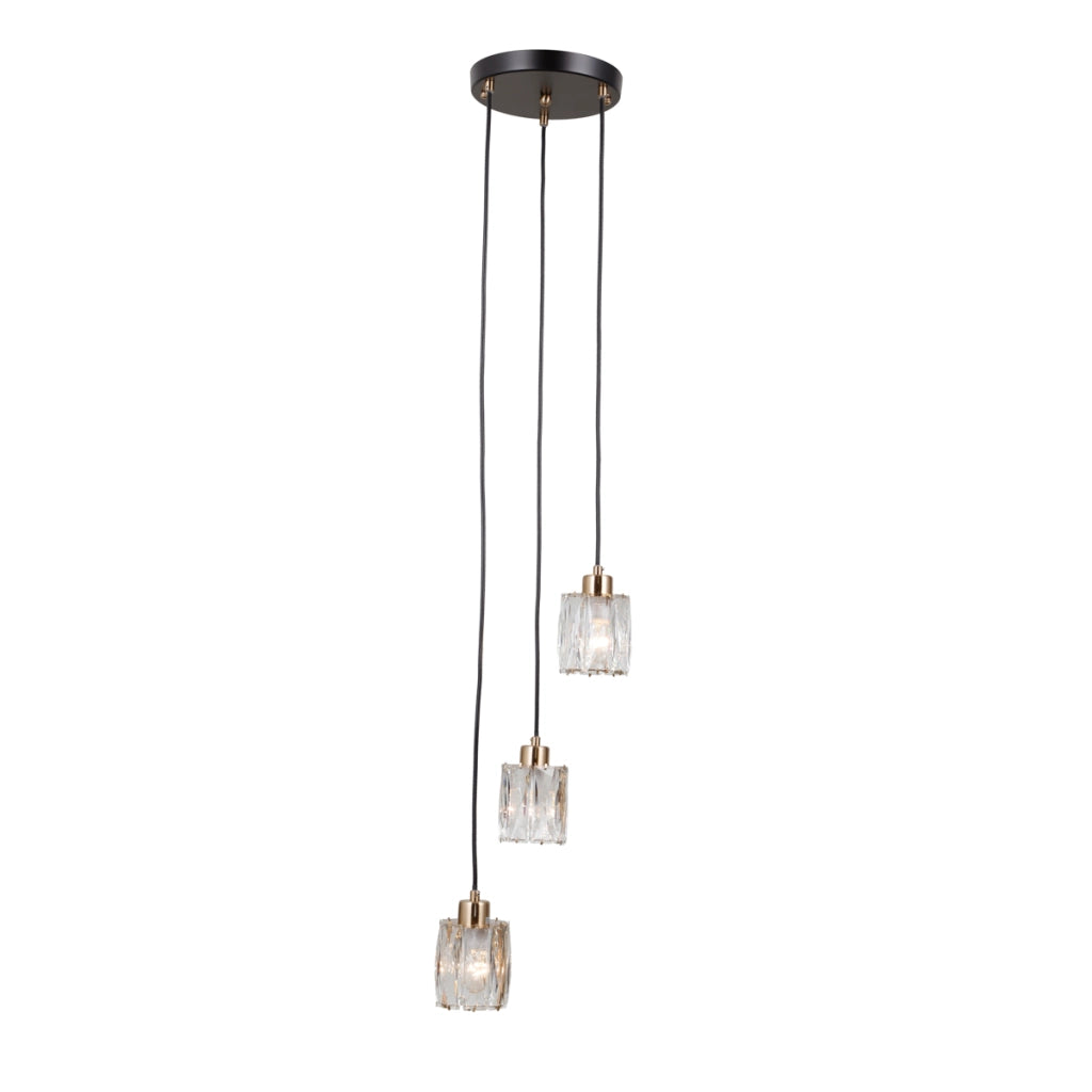Lampadario TORNO rotondo nero oro cristallo 3xE14