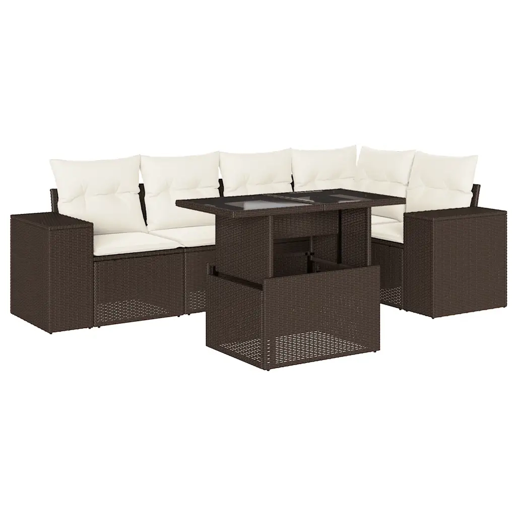 Set Divano da Giardino 6 pz con Cuscini Marrone in Polyrattan 3269153