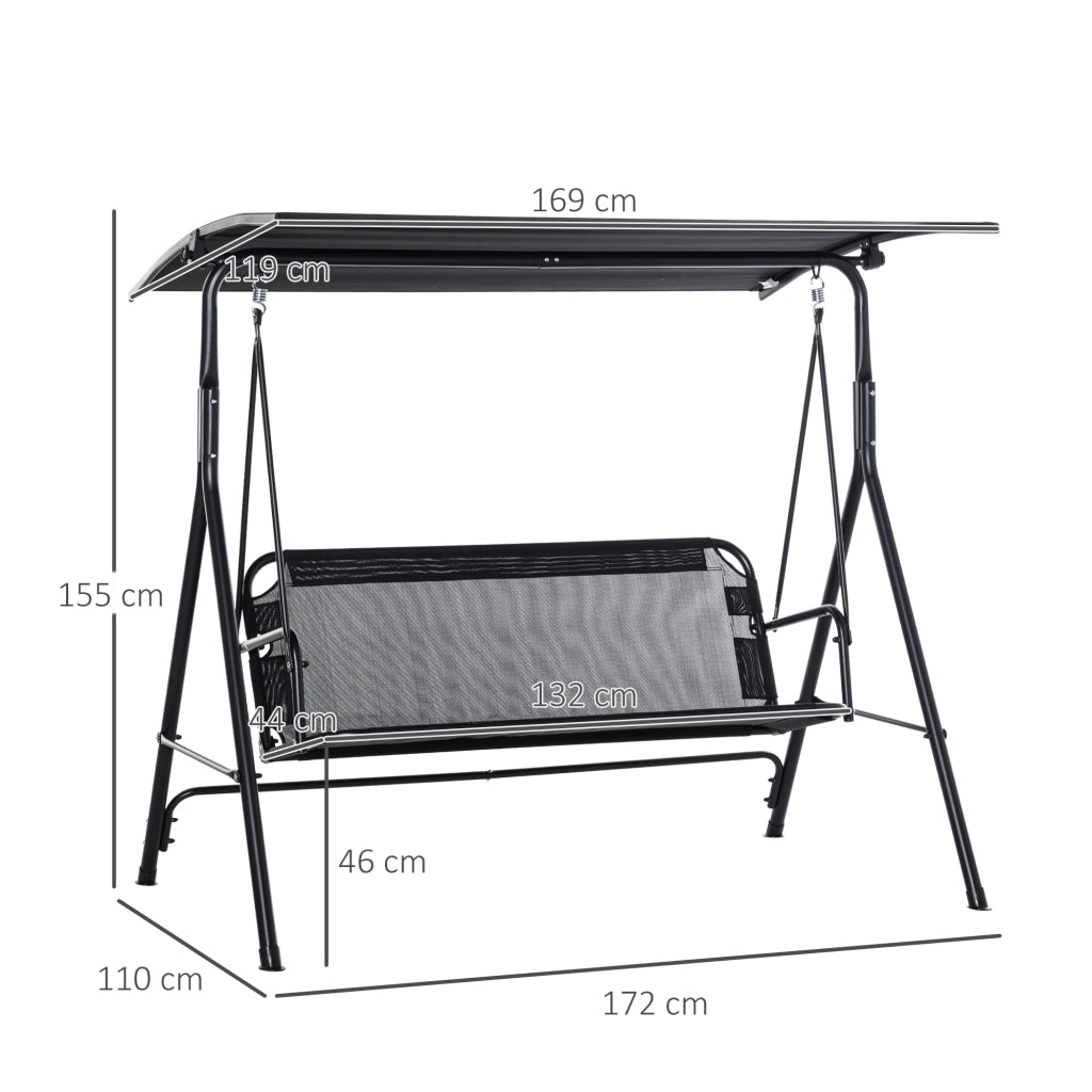 Altalena da giardino 2 posti con parasole ¨C zephmum ¨C 172x110x155 cm nero